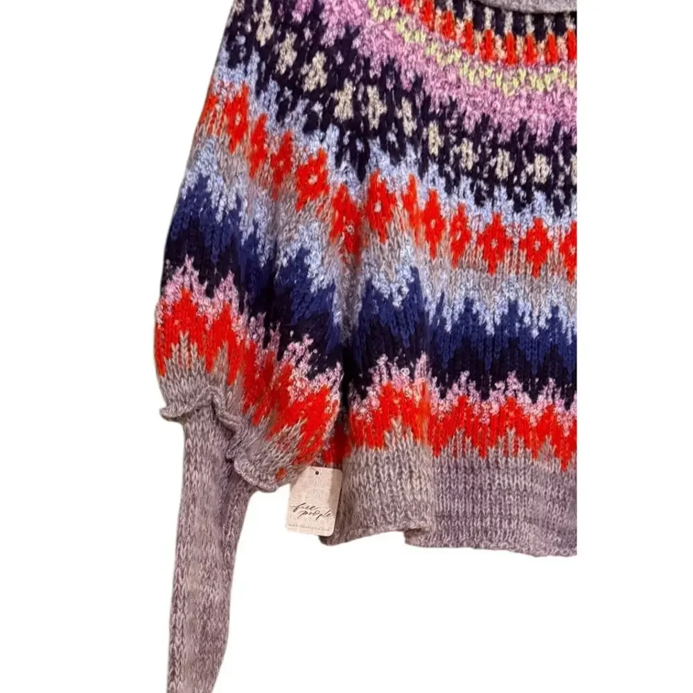 Free People REVOLVE Home For The Holidays Fair Isle Puff Sleeve Sweater Medium